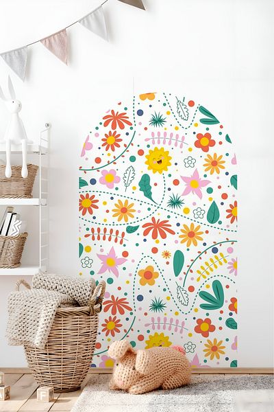 Grafikup Διακοσμητικό αυτοκόλλητο τοίχου Boho Οβάλ Αυτοκόλλητο τοίχου με μοτίβο λουλουδιών