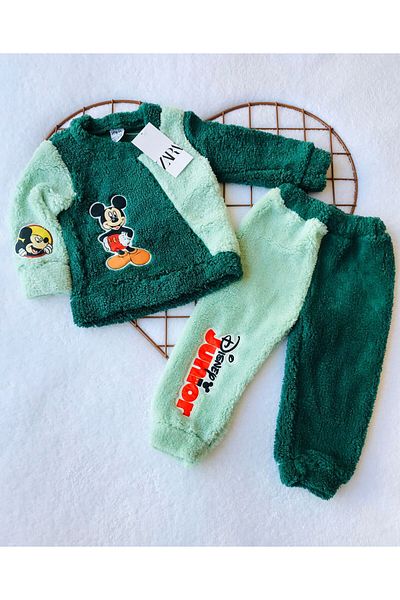 Minizco Plush Mickey Printed Pajama Set