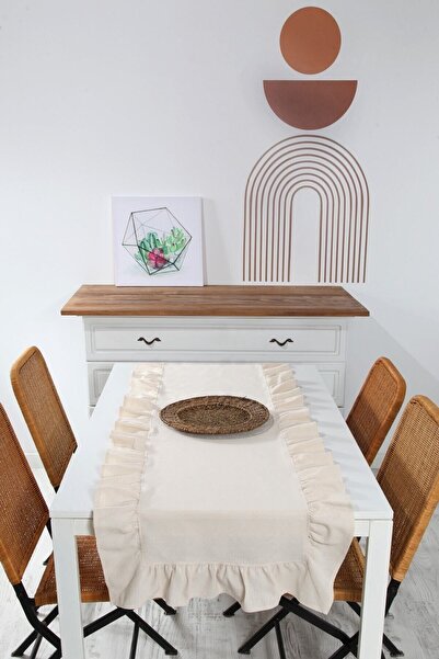 cotton maison Naturel Fırfırlı Runner Vintage 50x130 Cm