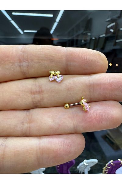 Arescollection Zircon Pink Stone Tragus Helix Lobe Matched Piercing Earring 1 Piece
