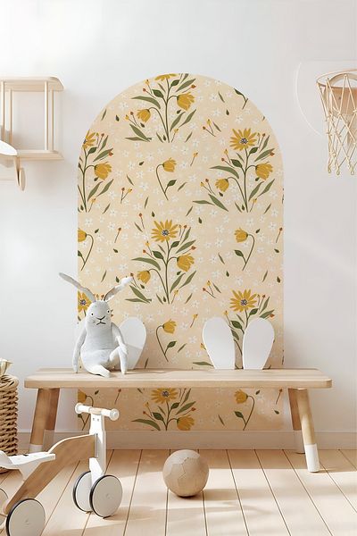 Grafikup Διακοσμητικό αυτοκόλλητο τοίχου Boho Οβάλ Αυτοκόλλητο τοίχου με μοτίβο λουλουδιών