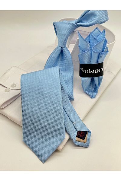 Gutiero Baby Blue Κλασική Γραβάτα με Μαντήλι με Αυτομοτίβο