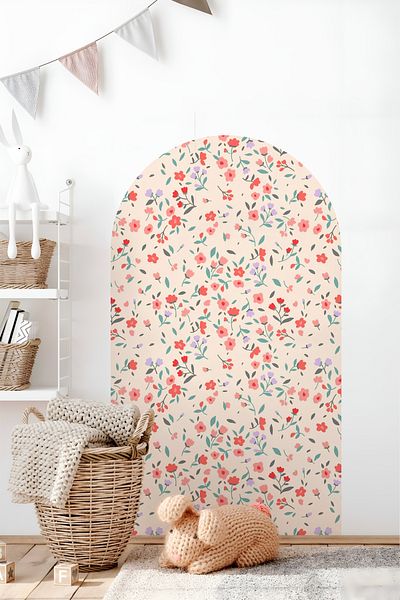 Grafikup Autocolant de perete decorativ Boho Oval Autocolant de perete oval cu model de flori