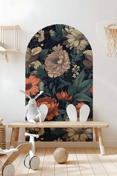 Grafikup Διακοσμητικό αυτοκόλλητο τοίχου Boho Οβάλ Αυτοκόλλητο τοίχου με μοτίβο λουλουδιών