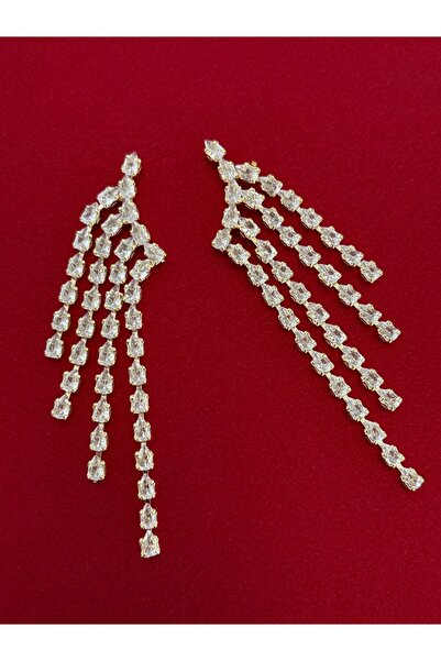 Luparadis Ns-Zircon Stone Dangle Long Gold Earrings