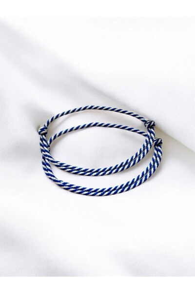 LA TINY AKSESUAR Unisex 2'li Şans Bilekliği, Mavi&Beyaz Paracord İp Bleklik