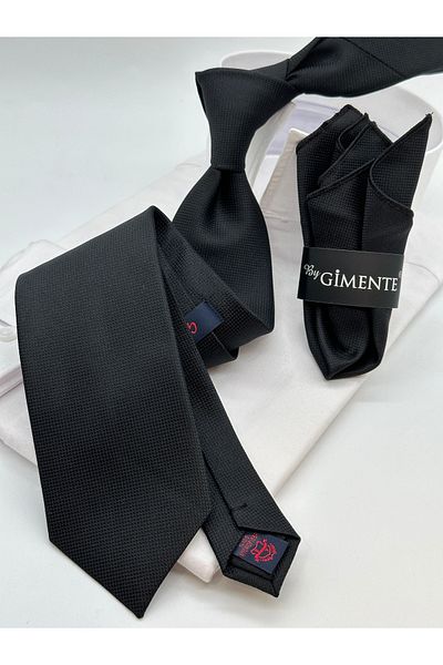 Gutiero Cravată clasică cu model negru cu batistă