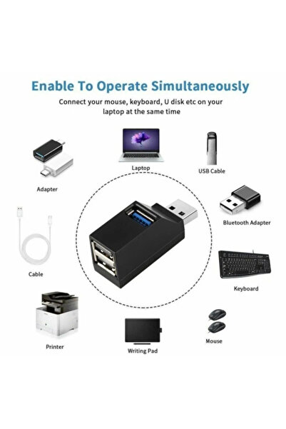 harry Tak Çalıştır 3 Port Usb Hub Çoklayıcı Çoğaltıcı 3 Lü İpli Siyah