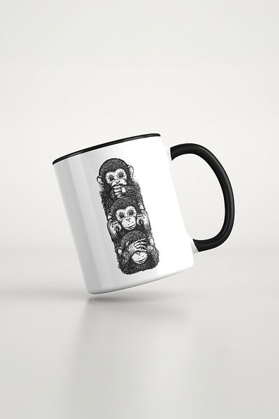 feinas Black Porcelain Cup with Animal Pattern