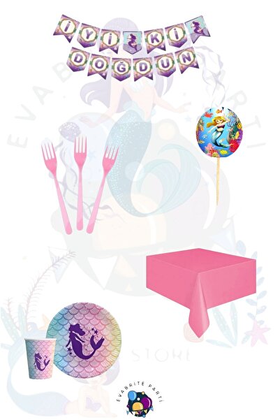 Evabrite Σετ με θέμα Γοργόνα για 16 Άτομα Dubleka - Προμήθειες για Σετ Πάρτι ...