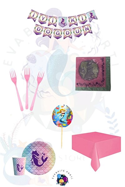 Evabrite Σετ με θέμα Γοργόνα για 16 Άτομα Σούπερκα - Προμήθειες για Σετ Πάρτι...