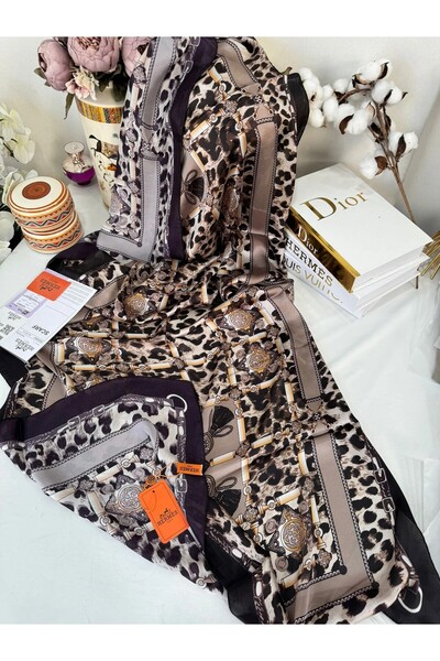 NP Double Sided Leopard Print Silk Shawl - Mocca