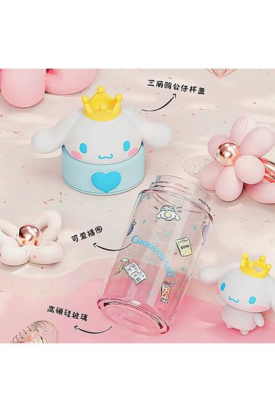 Fillikutum Kawaii Sanrio Cinnamoroll Glass Water Bottle Glass Portable Water Bottle 360ml