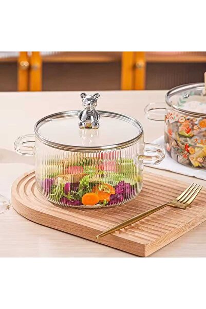 BEAR 1500 Ml Ayıcık Detaylı Isıya Dayanıklı Borasilikat Cam Tencere