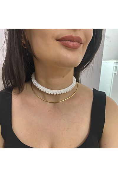SmY Bag Pompom Design Choker