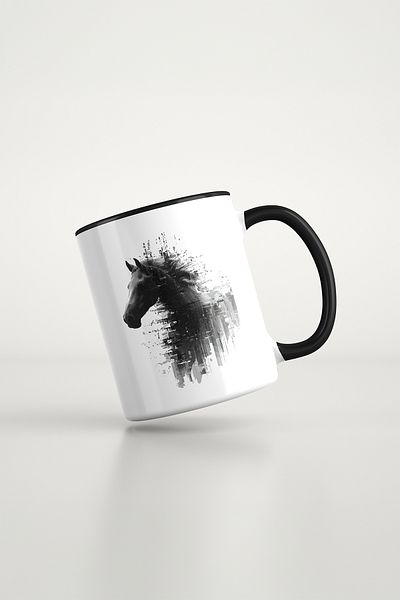 feinas Black Porcelain Cup with Animal Pattern