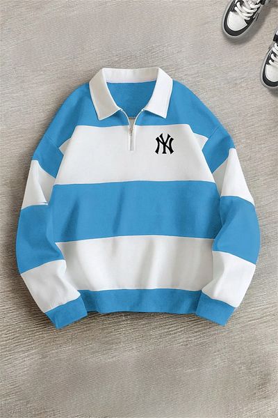 NewCabin Noul sezon unisex cu dungi cu jumătate de fermoar gât polo - pantaloni de trening Set 3 fire