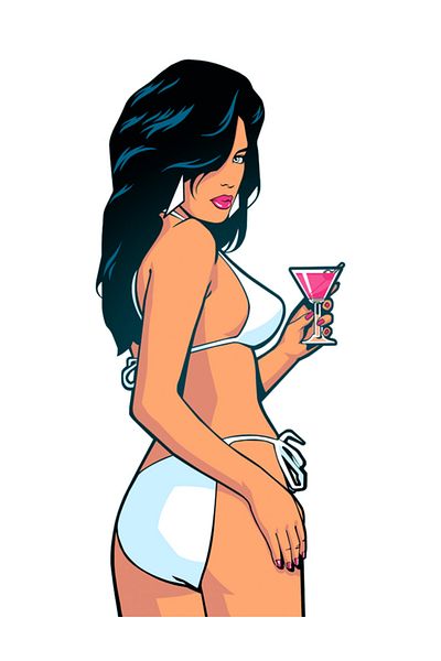MegaSticker ملصق نسائي مع بيكيني Gta Girl سيارة، دراجة نارية، خوذة، كمبيوتر محمول، ملصق زجاجي مقاس 14 × 8 سم