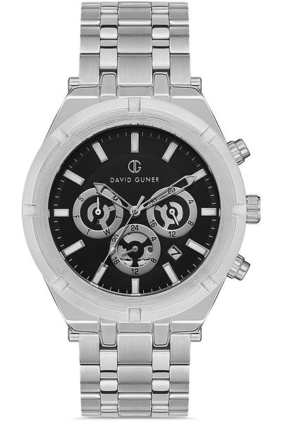 DAVID GUNER Silver Coated Black Dial Men's Watch Dg-8336Ga-A2