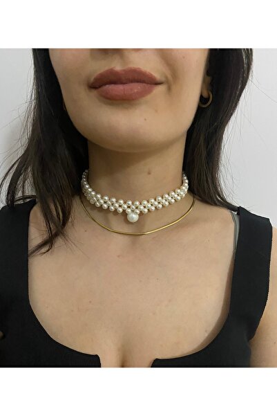 SmY Bag Tasarım marka el yapımı choker krem renk inci