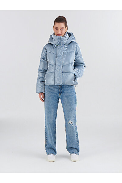 GAP Kadın Mavi Parlak Puffer Şişme Mont