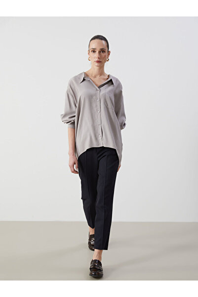 LC Waikiki Marineblaue, gestreifte Damenhose mit Standardpassform