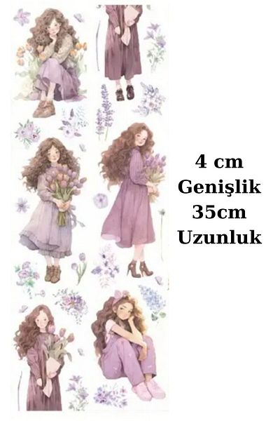 Mona Craftist Purple Floral Print Transparent Girl Pet Tape - 4X35 cm Scrapbook Washi Tape Loop