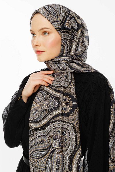 VALORSCARF شال منقوش ريفي باللون الأسود والذهبي