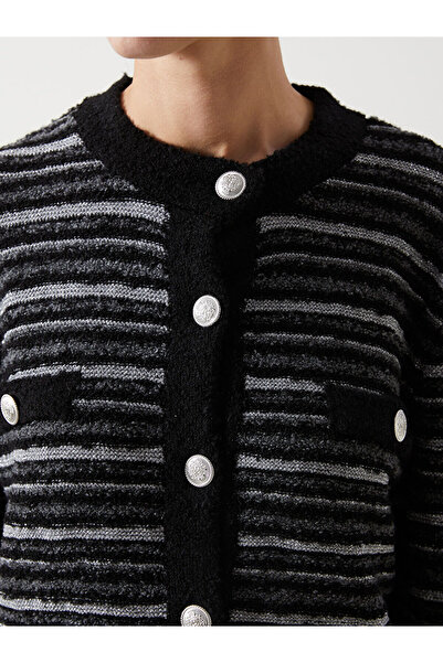 LC Waikiki Crew Neck Striped Women's Knitwear Cardigan