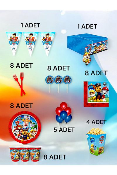VibeHome 8 Person Paw Patrol Themed XL Pack - Birthday Party & Fun Events