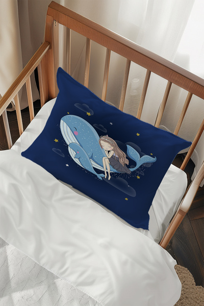 Navy Blue Fish Girl Patterned 2 PillowcasesTLAYK-283