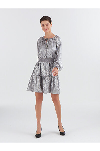 GAP Kadın Gri Büzgülü Yırtmaçlı Mini Elbise