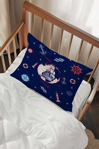 Talia Home Navy Blue Sailor Patterned 2 Pillowcases Tlayk-023
