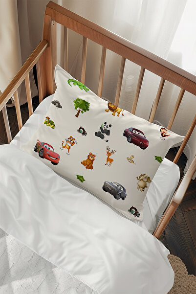 Talia Home Sevimli Hayvanlar ve Şimşek Mcqueen Desenli 2 Adet Yastık Kılıfı T...
