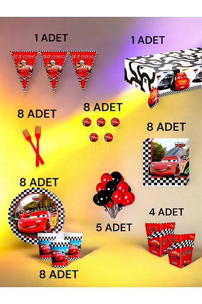 VibeHome 8 Person Cars Themed XL Pack - Birthday Party and Fun Events