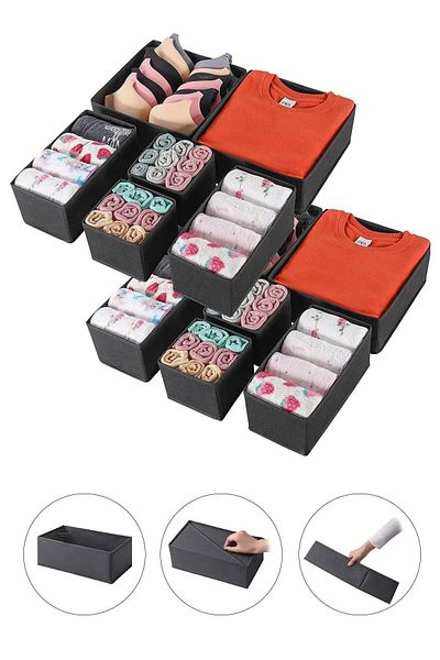 İSED EKSPRESS 4-Piece Drawer Organizer Box Set - In-Cabinet Organizer Storage Box Anthracite
