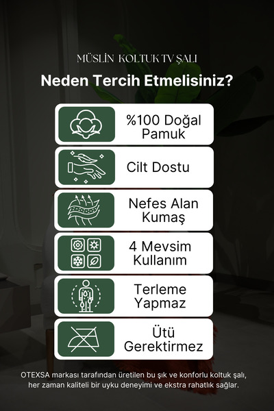 OTEXSA Ekru Müslin Koltuk Şalı / Tv Battaniyesi (100 X 200 CM)