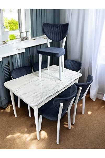 loretto BEYAZ MUTFAK MASA TAKIMI 6KİŞİLİK GLOSS MAX,AHŞAP AYAK (GR)