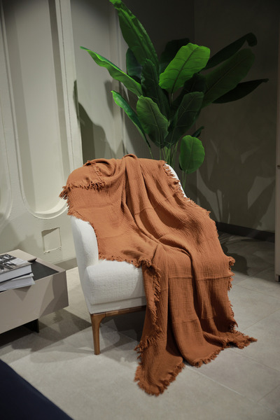 OTEXSA Taba Müslin Koltuk Şalı / Tv Battaniyesi Koltuk Örtüsü (100 X 200 CM)