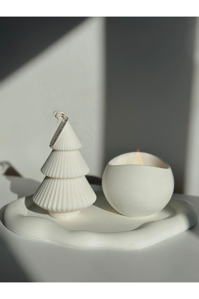 ivory pure atelier 3'lü Set Bulut Dekoratif Tabak Büyük Soya Mum ve Soya Ağaç...