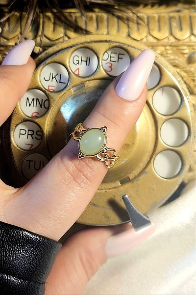 WONDER TOUCH Vintage Steel Green Agate Ring - Ancient Model, Natural Stone Tarnish Resistant Gift Design