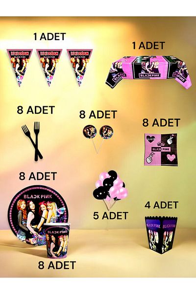 VibeHome 8-Person Blackpink Themed XL Pack - Birthday Party and Fun Events