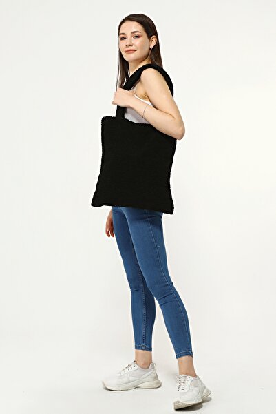 dairaksesuar Peluş Çanta Polar Çanta Omuz Çantası Siyah