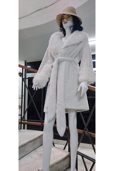 EREN STYLE Γούνινο παλτό με ζώνη Nubuck μέσα με γούνινο γιακά και μανίκια (100 CM)