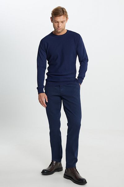 ALTINYILDIZ CLASSICS Men's Navy Blue Standard Fit Regular Cut Crew Neck Jacquard Knitwear Sweater