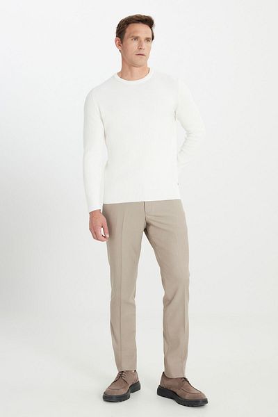ALTINYILDIZ CLASSICS Men's Ecru 100% Cotton Standard Fit Regular Cut Crew Neck Thessaloniki Knit Knitwear Sweater