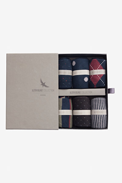 ALTINYILDIZ CLASSICS Erkek Gri-Lacivert-Turuncu Özel Hediye Kutulu Modal Karı...