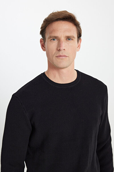 ALTINYILDIZ CLASSICS Erkek Siyah %100 Pamuk Sıcak Tutan Standart Fit Normal Kesim Bisiklet Yaka Pirinç Örgü Triko Kazak