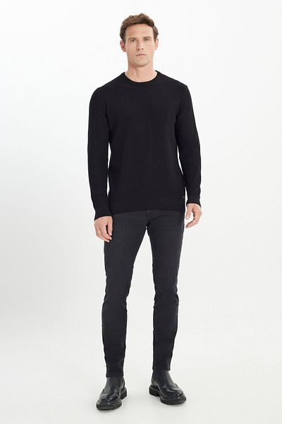ALTINYILDIZ CLASSICS Men's Black 100% Cotton Standard Fit Regular Cut Crew Neck Thessaloniki Knit Knitwear Sweater