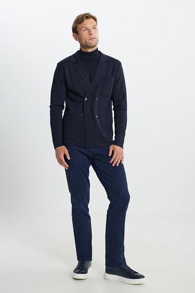 ALTINYILDIZ CLASSICS Men's Navy Blue Warm Woolen Standard Fit Regular Fit Double Breasted Lapel Pocket Knitwear Jacket